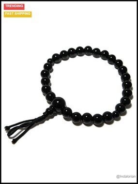 Handmade Japanese Juzu Bracelet with Black Onyx Prayer Beads